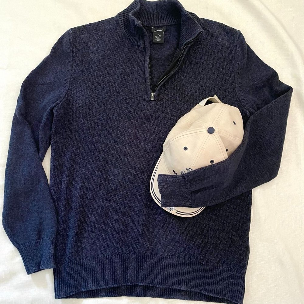 CALVIN KLEIN JEANS Pullover Mock Neck Knit Sweater Mens M Navy blue Cotton